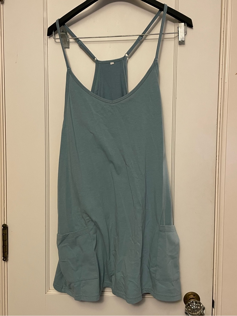 Women's Light Blue Strappy Tank Top with Pockets